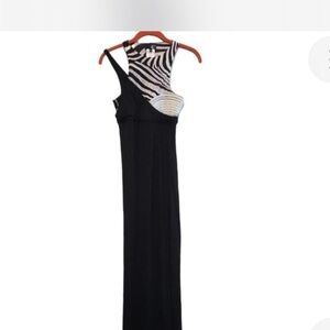 Roberto Cavalli Black Maxi Dress with Zebra and Cream Bodice